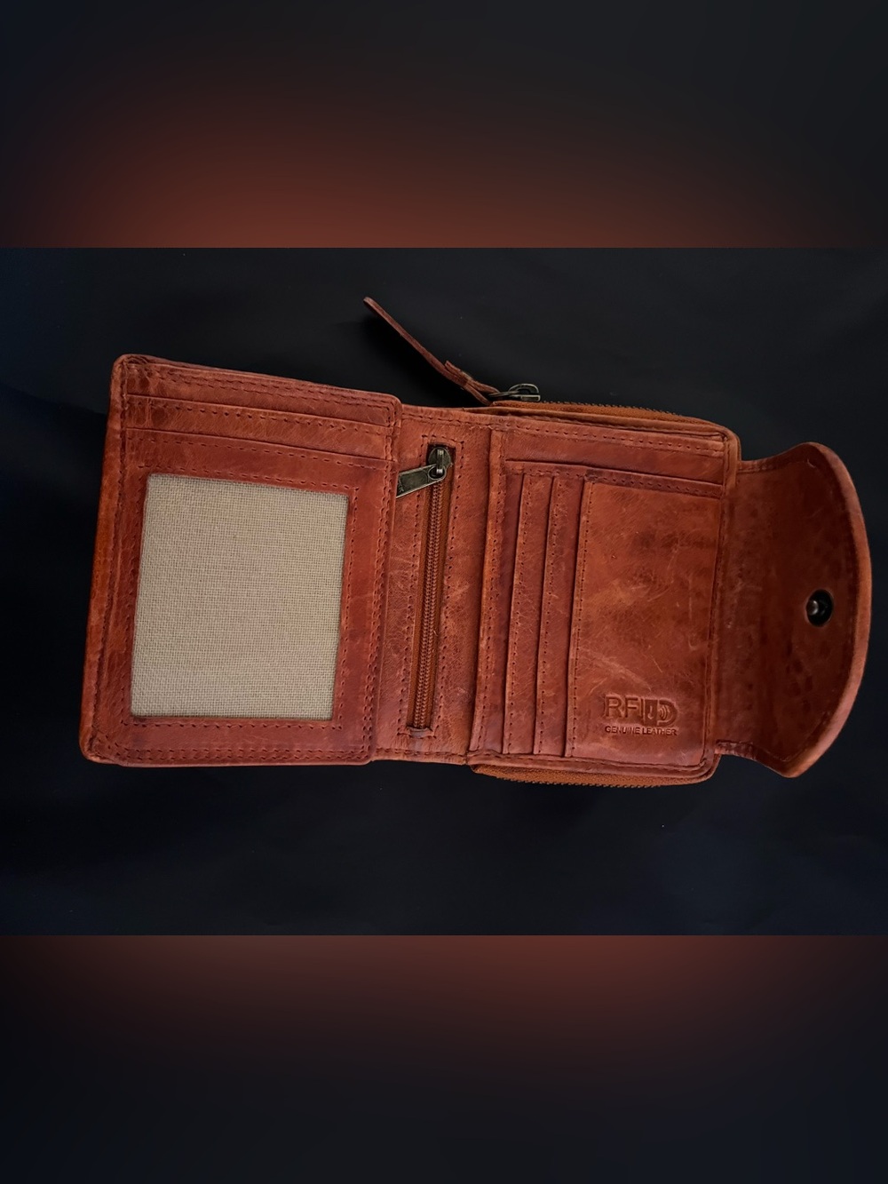 RFID Leather Trifold Wallet - Brown